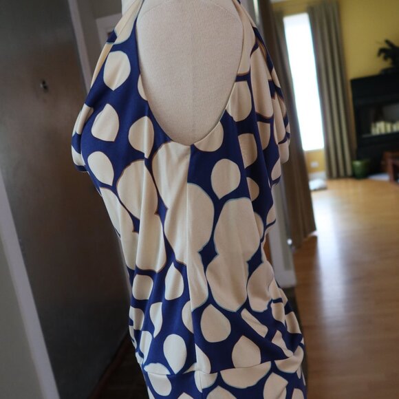 Diane von Furstenberg DVF silk blouse top cowl neck front &back blue cream sz S - Picture 7 of 14